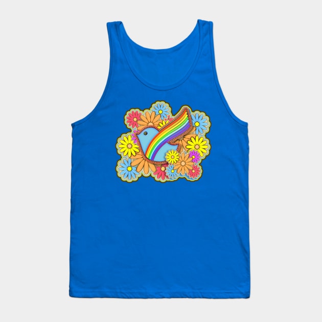 Hippie Flower Power Rainbow Dove Tank Top by AlondraHanley